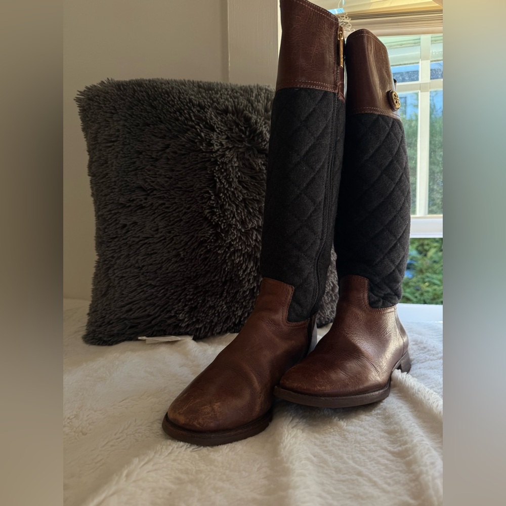 Tory Burch Quilted Black and Brown Leather Boots - Picture 6 of 12
